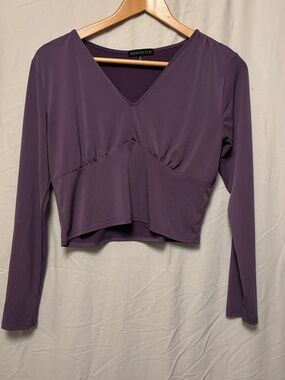 3/for $25 Vintage satin purple semi cropped fitted v-neck